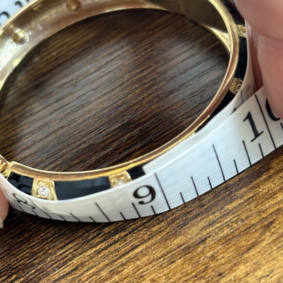 Nordstrom Enamel Hinge Clamp Bangle Cuff Clamper Bracelet Gold Black Rhinestone - Picture 4 of 7